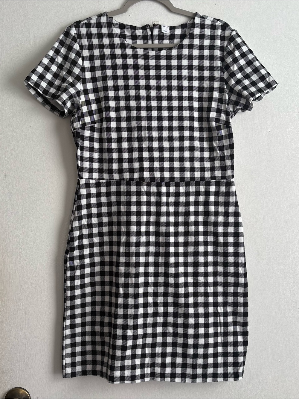 Old Navy Gingham Shift Dress Black White Round Neck Short Sleeve Zip Womens L